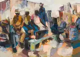 Welcome Koboka, Figures Gathered around a Radio