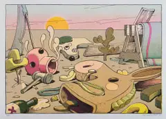 Wim Legrand, Composition with Cartoons at Sunset, colour screenprint on paper