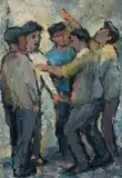 Kenneth Baker, Five Men Having a Conversation, oil on board