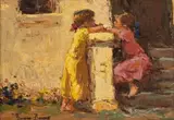 Young Girls Playing by Adriaan Boshoff, oil on canvas, sold May 2025