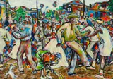 Judas Mahlangu, Wedding Celebration, gouache on paper laid down on board