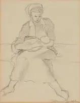 David Botha, Woman and Child, pencil on paper