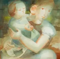 Viktor Planckh, Mother and Child, watercolour on paper