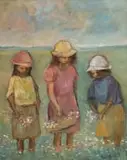 Amos Langdown, Children Picking Flowers, oil on board