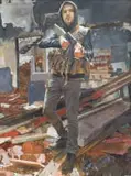 Alexander Knox, Dystopian Mercenary, oil on wood