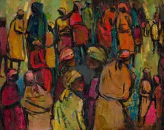 Kobus Louw, Group of Women, oil on board