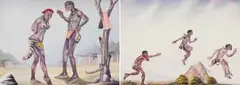 Phoshoko David Mogano, The Proposal; Leaping Figures, two, watercolour on paper laid down on board