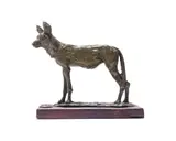 Arend Eloff, Wild Dog, resin with bronze dust, on a wooden base