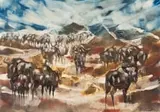 Gordon Vorster, The Great Crossing, watercolour on paper laid down on board