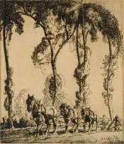 Ernest Herbert Whydale, Horses and Plough, etching on paper