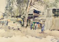 Durant Sihlali, Friday's Store, watercolour on paper