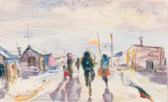 Durant Sihlali, Moroka Shanty Town, colour monotype on card