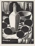 David Botha, Still Life with Bottle, linocut on paper