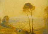 Edward Roworth, Landscape with Trees and Figures, oil on board