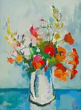 Herbert Coetzee, Nasturtiums in a White Vase, oil on board