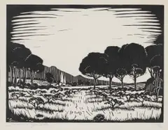 David Botha, Landscape with Trees, linocut on paper