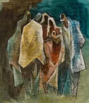 Ernest Ullmann, Group with Mother, oil on paper laid down on board