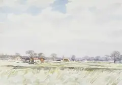 Llewellyn Petley-Jones, English Village Scene, watercolour on paper
