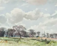 Llewellyn Petley-Jones, View of Church, England, watercolour on paper