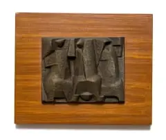 Maquette for Killarney Mall Fountain VI by Edoardo Villa, bronze with a brown patina, on a wood panel, sold Apr 2025