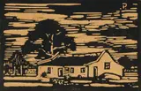 Jacobus Hendrik Pierneef, Huis met Bome, Derde Poort (House with Trees, Derde Poort) (Nilant 34), linocut on paper