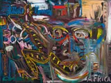 Primal Memory II by Ayanda Mabulu and Dong Xiaozhuang, oil on canvas, sold Apr 2025