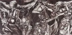 Nhlanhla Xaba, South Africa Bound Beneath a Dangeon (sic) of Hope, etching and aquatint on paper