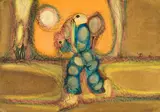 Hargreaves Ntukwana, Man Carrying a Young Animal, pastel and ink on paper