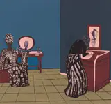 Cinthia Sifa Mulanga, The Mirrors we Talk About, colour linocut with collage on paper