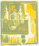 Peter Clarke, Empty Bottles, linocut on paper