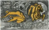 Cecil Skotnes, His First Successful Landing, from White Monday Disaster portfolio, colour woodcut on paper