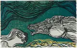 Cecil Skotnes, Woltemade Rescues Two Sailors, from The White Monday Disaster portfolio, colour woodcut on paper