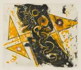 Dirk Meerkotter, Abstract in Yellow and Black, carborundum and etching on paper