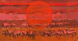 Gordon Vorster, Kalahari Landscape; Red Dunes in the Evening, oil on board
