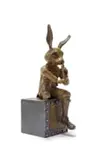 Carol Cauldwell, Rabbit Recorder, bronze with a brown patina, on a painted steel base