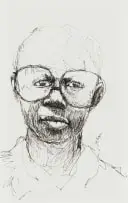 Boy with Glasses by Nelson Makamo, pen on paper, sold Apr 2025