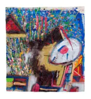 Samson Mnisi, Abstract, mixed media on unstretched canvas