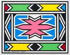 Esther Mahlangu, Untitled (Ndebele Pattern with Pink Centre), acrylic on canvas