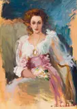 Woman in a White Dress by Mari Vermeulen-Breedt, oil on canvas laid down on board, offered Apr 2025