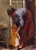 Mother and Child by Adriaan Boshoff, oil on board, sold Apr 2025