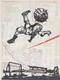 William Kentridge, Bicycle Kick, poster, inkjet lithograph on paper