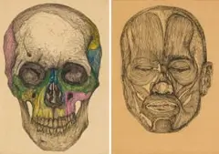 Olaf Bisschoff, Inside 1; Inside 2, two, etching with hand colouring and etching on found paper
