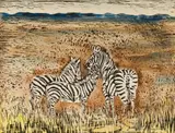 Gordon Vorster, Zebra, hand-coloured linocut on paper