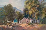 Anton Benzon, Cottages in a Landscape, oil on canvas laid down on board