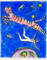 Beezy Bailey, Space Cat, hand-coloured drypoint etching on paper