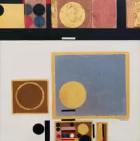 Ernst de Jong, Golden Circles, mixed media on wood panel