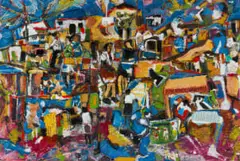 Vincent Baloyi, Township Scene, mixed media with collage on paper