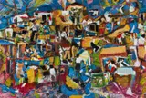 Vincent Baloyi, Township Scene, mixed media with collage on paper