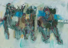 Pam Guhrs Carr, Polo Players, mixed media on paper