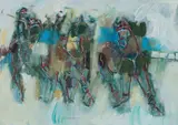 Pam Guhrs Carr, Polo Players, mixed media on paper